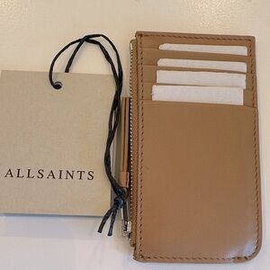 New AllSaints Tan Brown Leather Cardholder.